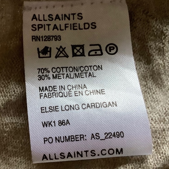 All Saints Elsie Long Tan Crinkled Open Draped Cardigan Sweater SZ 6 - Picture 10 of 12